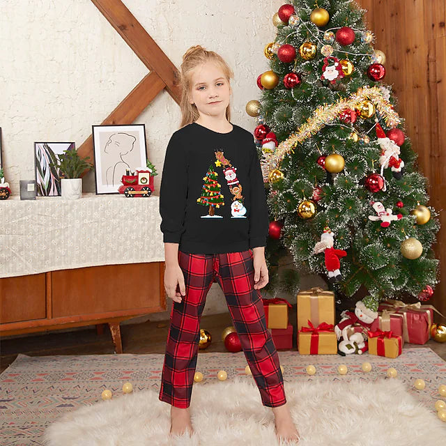 Family Look Christmas Pajamas Plaid Santa Claus Christmas Tree Patchwork