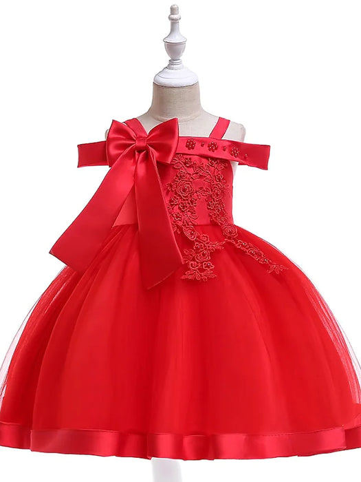 Kids Little Girls' Dress Solid Colored Flower Tulle Dress Party Daily Embroidered