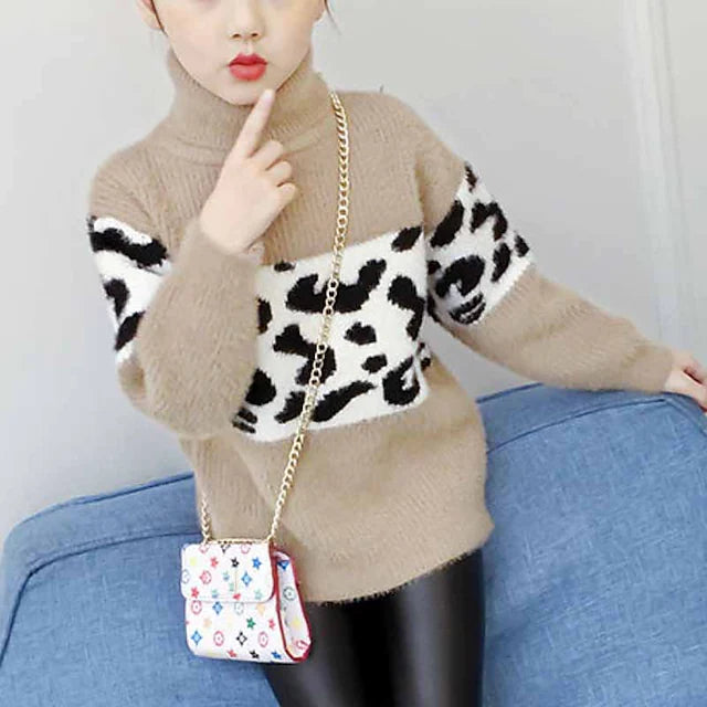 Kids Girls' Sweater Leopard Outdoor Long Sleeve Active 2-12 Years Winter