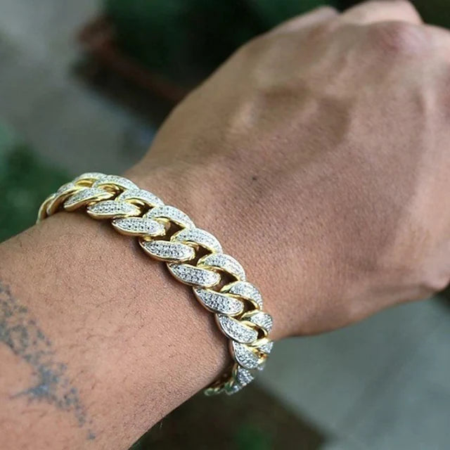 Men's Chain Bracelet Wide Bangle Link / Chain Vertical / Gold bar Punk