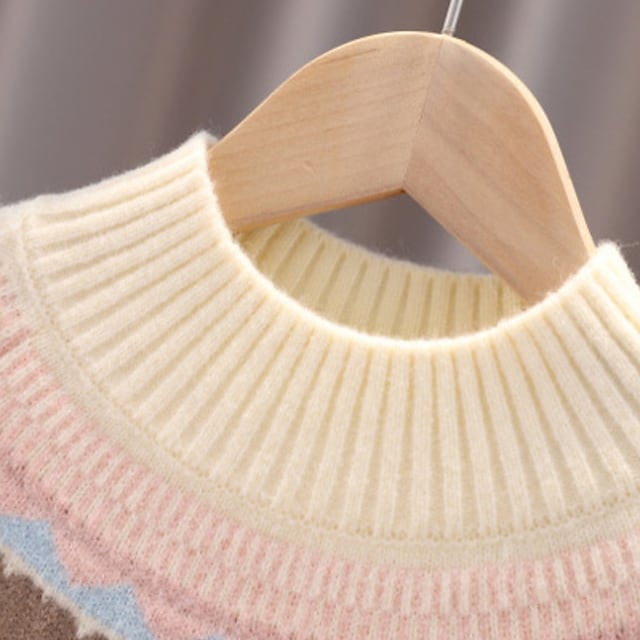 Kids Girls' Sweater Plaid Outdoor Long Sleeve Active 4-12 Years Winter Pink Beige