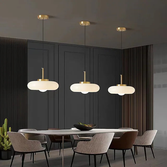 LED Pendant Light Glass Copper 28cm Unique Chandelier for Dining Room Bedroom Cord Adjustable