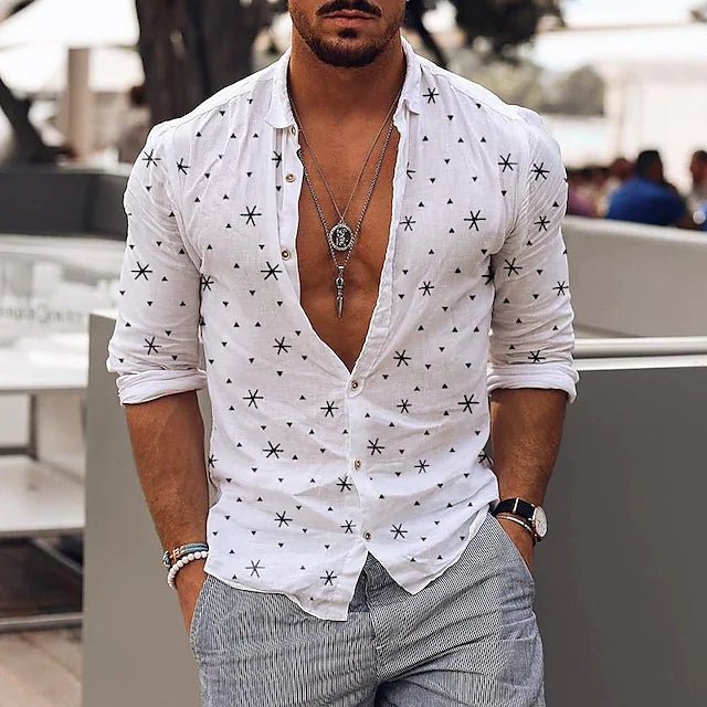 Men's Shirt Star Turndown Street Casual Button-Down Long Sleeve