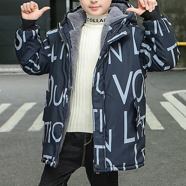 Kids Boys Fleece Jacket Hoodie Jacket Outerwear Letter Long Sleeve