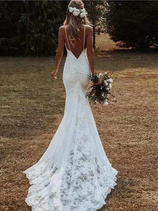 Beach Boho Sexy Wedding Dresses Court Train Mermaid / Trumpet Sleeveless