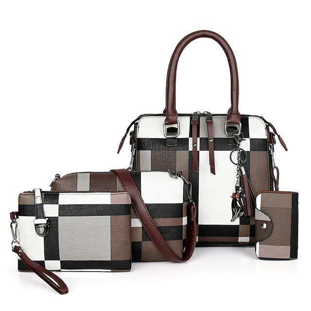 Women's Bag Sets Handbags Bag Set PU Leather 4 Pieces Purse Set Zipper Mixed Color