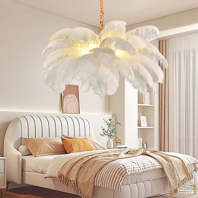 LED Pendant Light Chandelier Gorgeous Extra Large White Ostrich