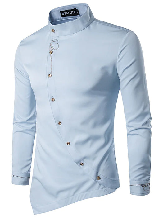 Men's Vintage Shirt Regular Fit Long Sleeve Turndown Solid Color Polyester
