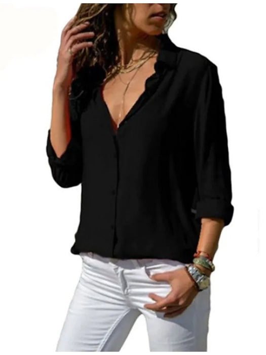 Women's Blouse Shirt Solid Colored Shirt Collar Basic Tops