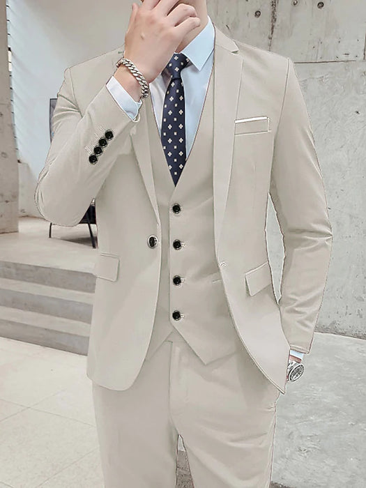 Fuchsia Khaki Dark Gray Men's Suits 3 Piece Solid Colored Standard
