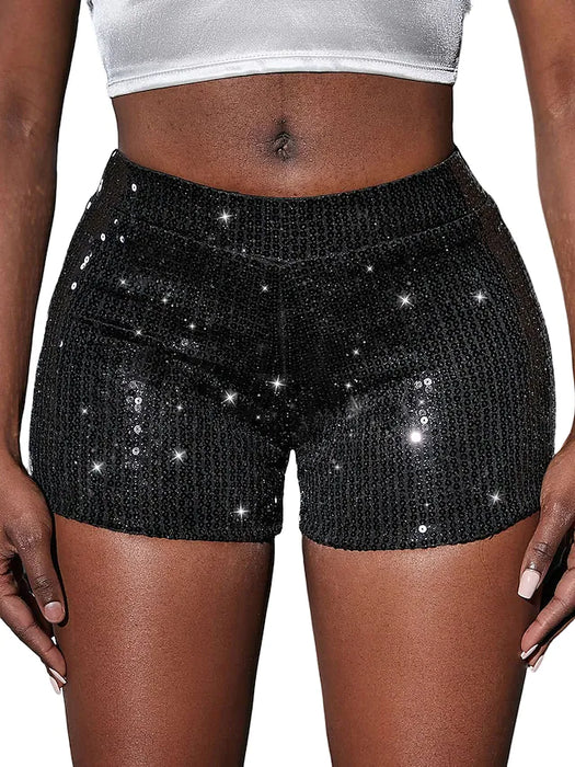 Women's Shorts Hot Pants Silver Black Gold Mid Waist Fashion Sparkle