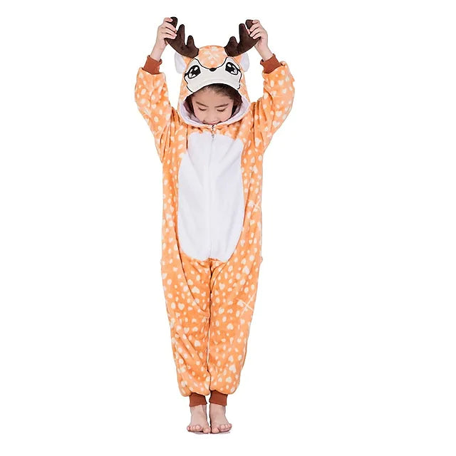 Kid's Kigurumi Pajamas Reindeer Reindeer Onesie Pajamas Flannel