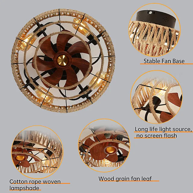 Ceiling Fan with Light and Remote, 20" Cage Low Profile Bladeless