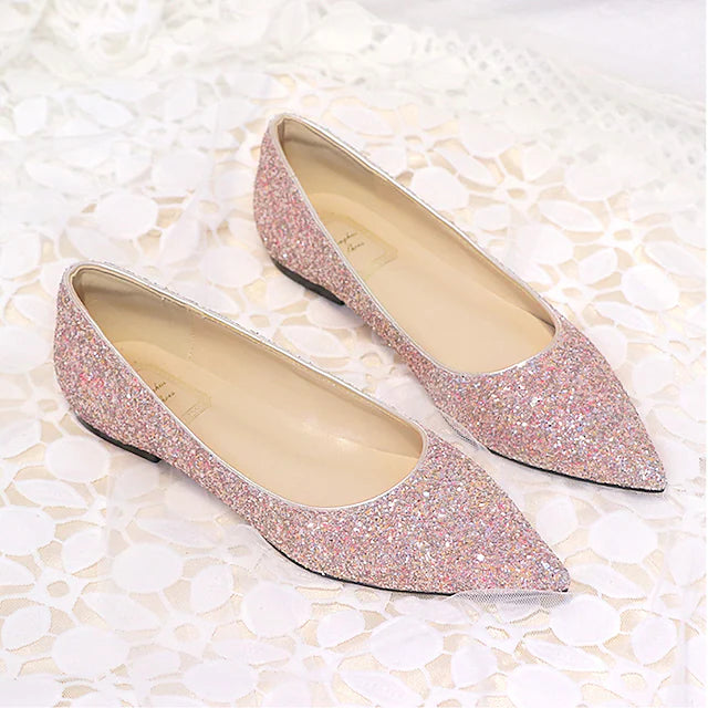 Women's Flats Plus Size Wedding Party Daily Summer Sparkling Glitter Flat Heel