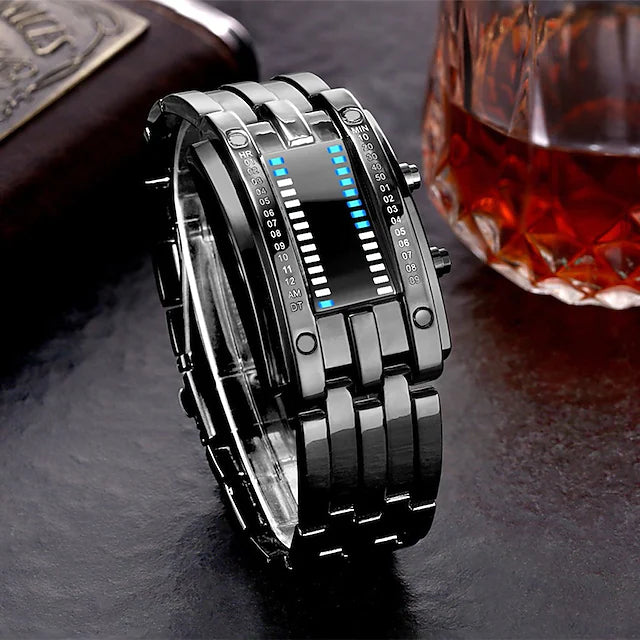 Luxury Stainless Steel Strap Digital Watch for Men LED Light Stainless Steel Sports