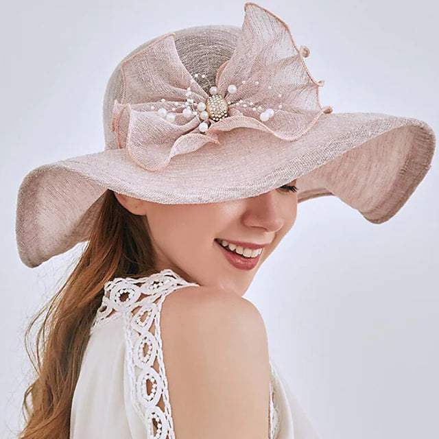Hats Headwear Tulle Imitation Pearl Bucket Hat Straw Hat Sun Hat Wedding