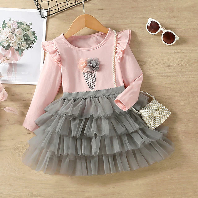 Kids Girls' Dress Suits Long Sleeve Pink Color Block Outdoor Fashion Daily 3-7 Years