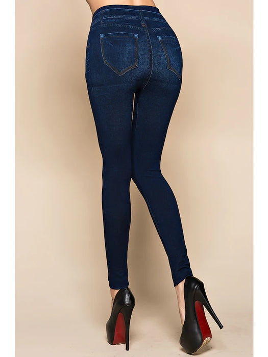 Women's Skinny Pants Trousers Jeans Blue Mid Waist Classic