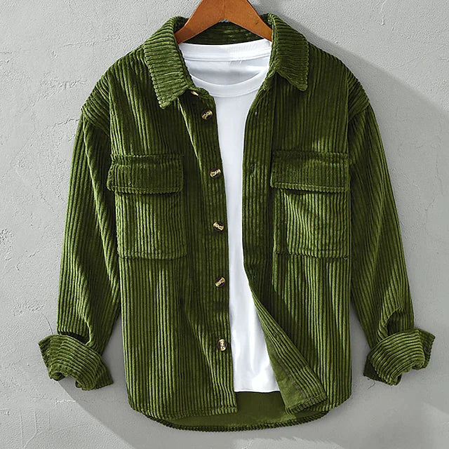 Men's Corduroy Shirt Shirt Jacket Shacket Royal Blue Green Khaki Long Sleeve
