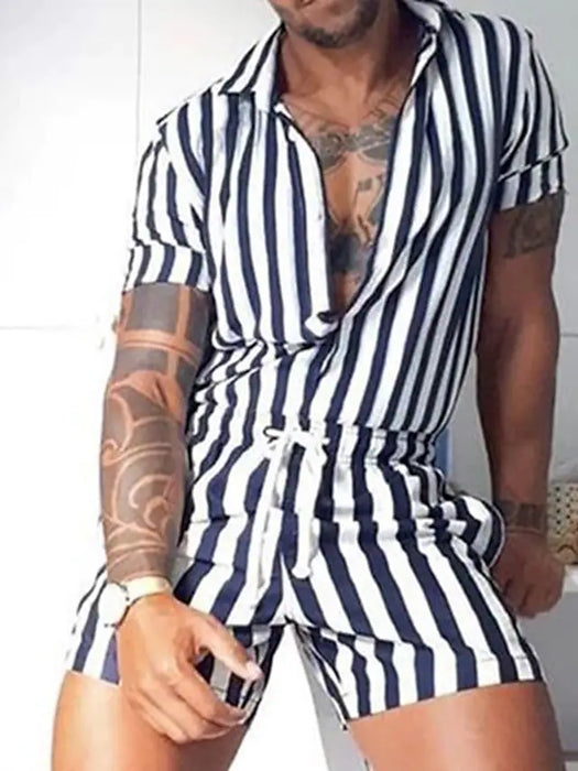 Men's Stylish One Piece Short Sleeve Rompers Jumpsuit with Pockets