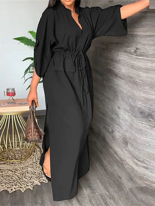 Women's Plus Size Casual Dress Solid Color Long Dress Maxi Dress 3/4 Length Sleeve