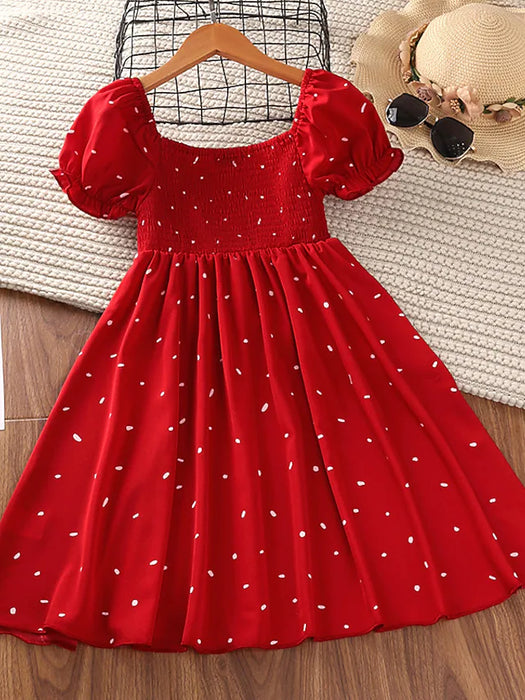 Kids Little Girls' Dress Polka Dot A Line Dress Daily Red Asymmetrical