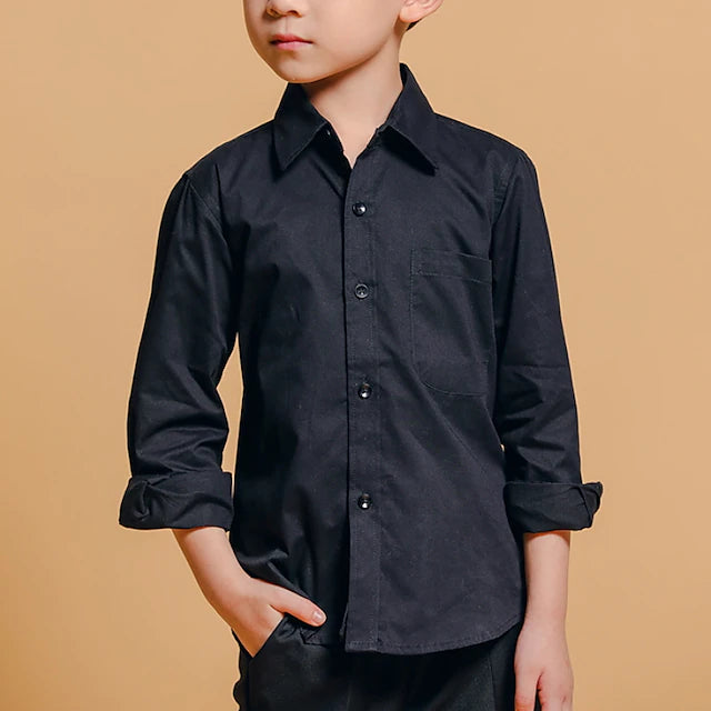 Kids Boys Shirt Long Sleeve Solid Color Black Children Tops Fall Spring