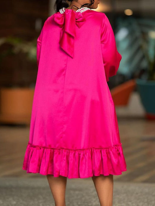 Women's Plus Size Casual Dress A Line Dress Solid Color Midi Dress Long Sleeve