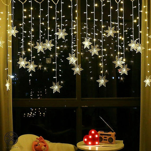 Christmas Decoration Lights 3.5m 96pcs LED Snowflake Curtain String Lights