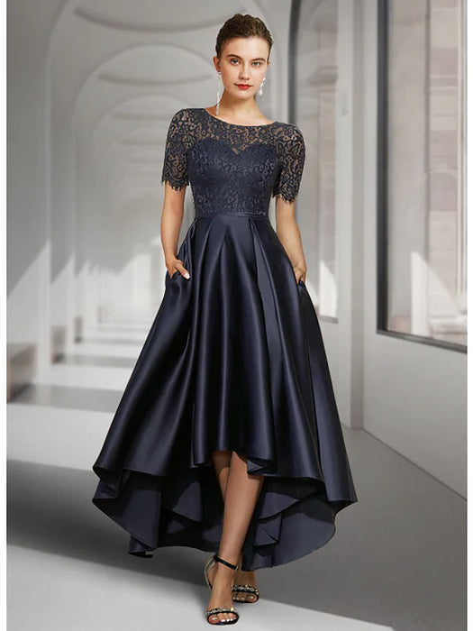 A-Line Mother of the Bride Dress Wedding Guest Elegant High Low Jewel Neck