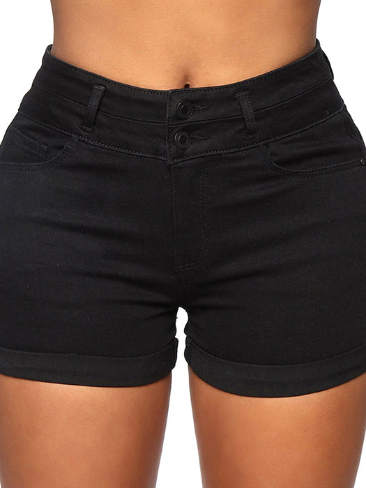 Women's Shorts Hot Pants Denim White Black Mid Waist Fashion Casual / Sporty