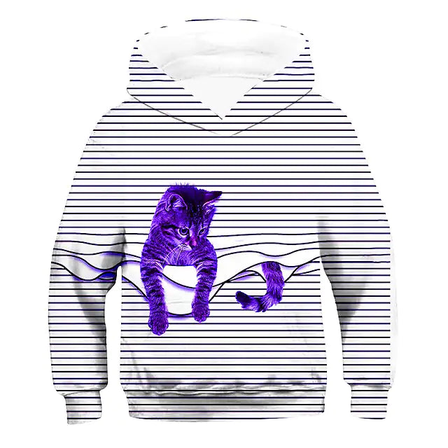 Kids Girls' Hoodie Long Sleeve 3D Print Graphic Animal Cat Stripe
