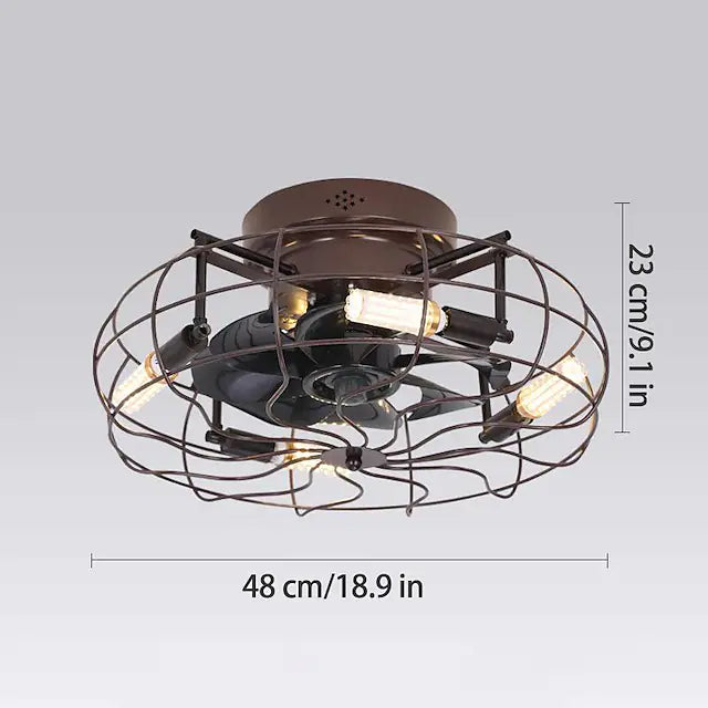 Caged Ceiling Fan with Light Remote Control Low Profile Flush Mount