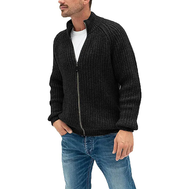 Men's Sweater Cardigan Zip Sweater Sweater Jacket Knit Knitted Stand Collar