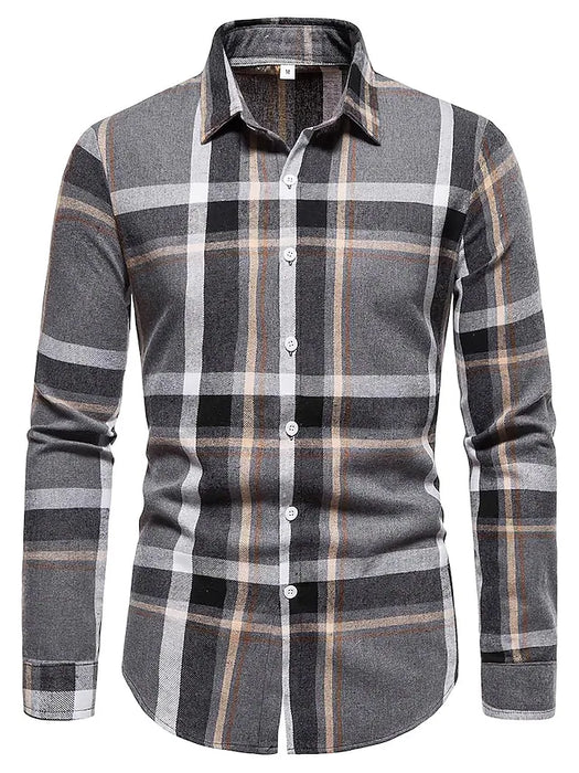 Men's Shirt Overshirt Gray Long Sleeve Plaid Lapel Spring & Fall Outdoor