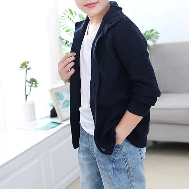 Kids Boys Cardigan Solid Color Daily Long Sleeve Fashion Cotton 3-10 Years