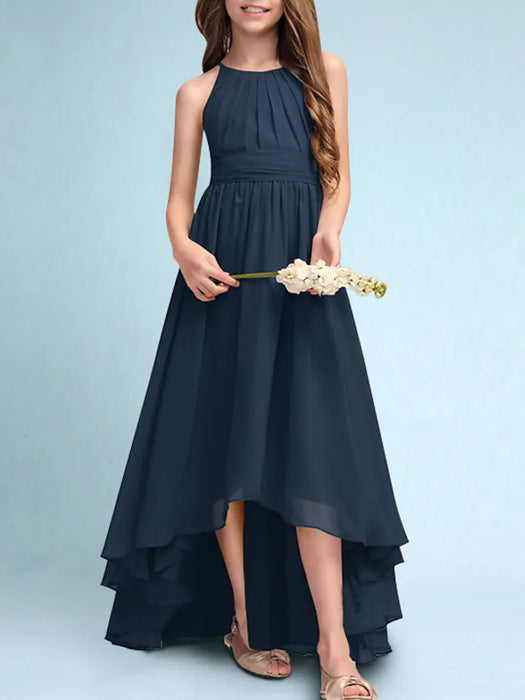 A-Line Asymmetrical Halter Chiffon Junior Bridesmaid Dresses&Gowns