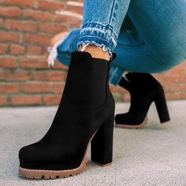 Women's Boots Heel Boots Daily Booties Ankle Boots Winter Chunky Heel Round Toe