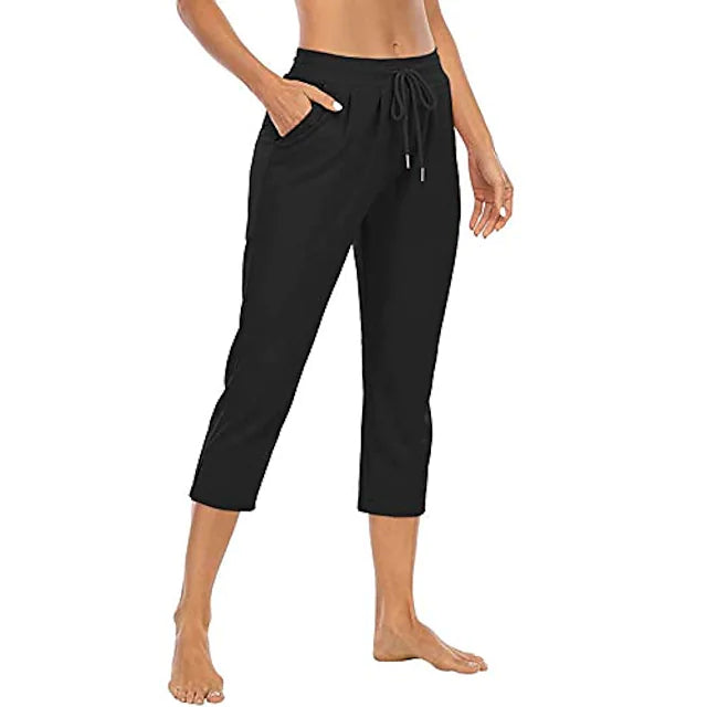 vectry ladies capri pants 3/4 long pants with pocket plain jogging pants