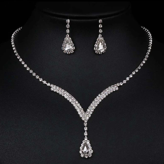 Bridal Jewelry Sets 2pcs Clear Rhinestone Alloy 1 Necklace Earrings