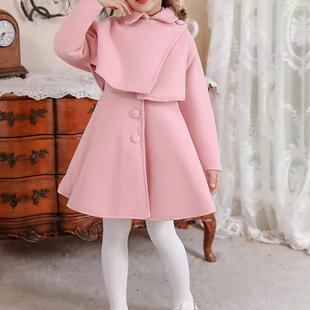Kids Girls' 3pcs Coat Dress Hat Long Sleeve Pink Red Plain Fall Winter Adorable Daily 3-12 Years / Cute