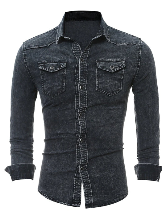 Men's Jeans Shirt Button Up Shirt Denim Shirt Casual Shirt Chambray Shirt Plain Lapel