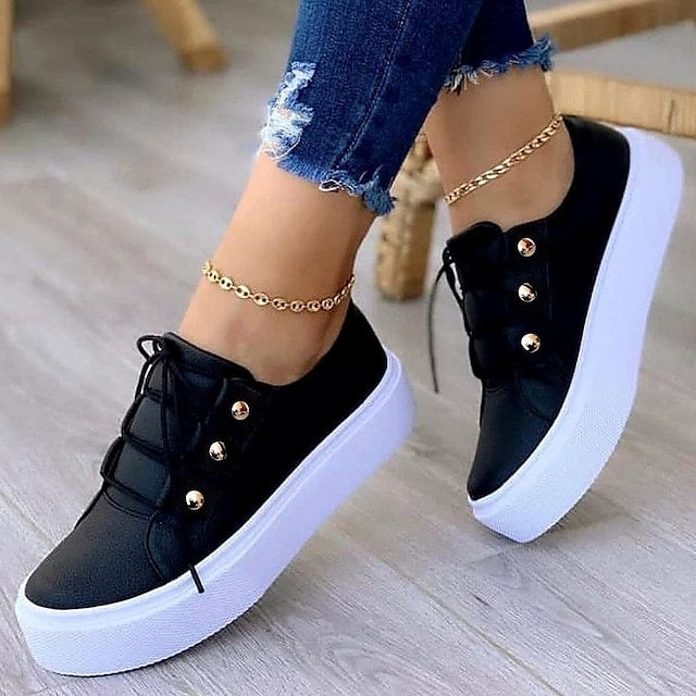 Women's Sneakers Plus Size White Shoes Outdoor Daily Summer Rivet Flat Heel