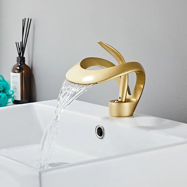 Bathroom Faucet,Brass Matte Black/Golden/Grey Waterfall Widespread Single Handle One Hole Bathroom Tap with Hot and Cold Switch