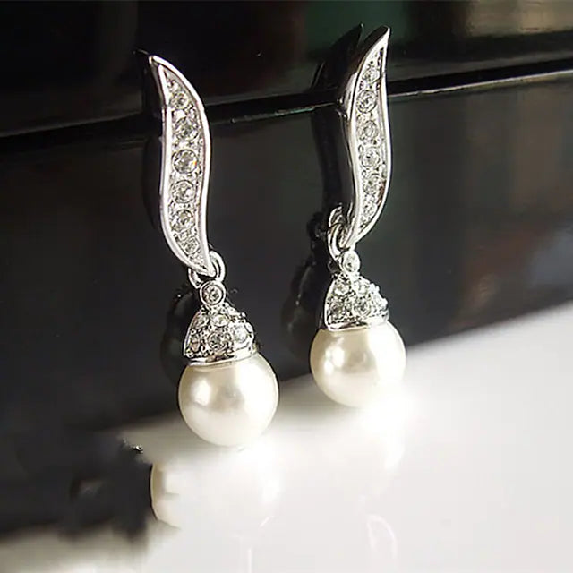 Bridal Jewelry Sets 1 set White Imitation Pearl Earrings Necklace