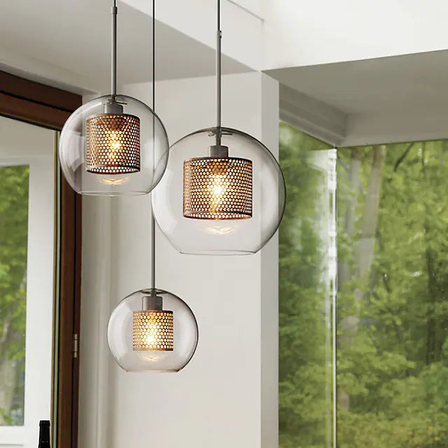1-Light 20 cm LED Pendant Light Single Design Glass Lantern Electroplated