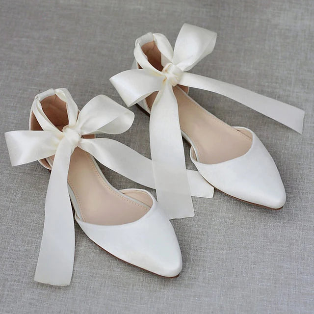 Women's Wedding Shoes Wedding Flats Bridesmaid Shoes Bowknot Ribbon Tie Flat