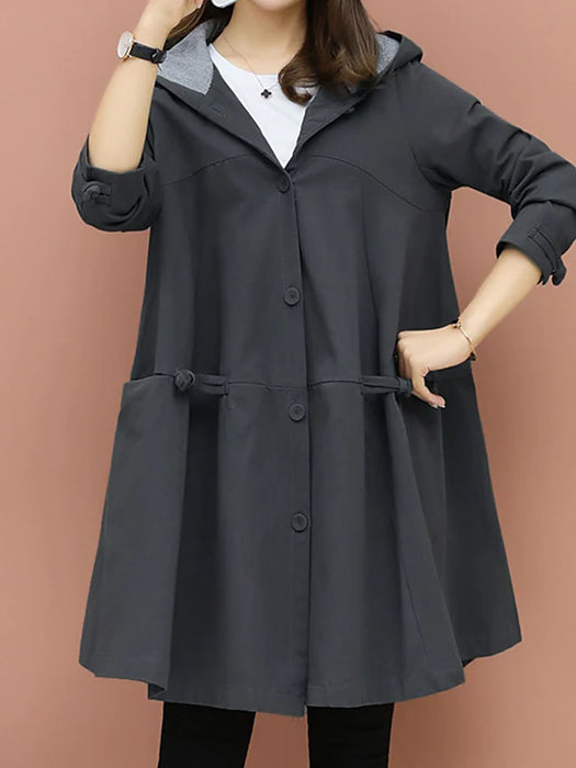 Women's Trench Coat Daily Fall Long Coat Regular Fit Warm Casual Jacket