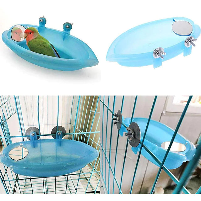 Bathtub with Mirror Portable Easy Install Plastic Bird Toys Bird Supplies 18.7*10*3.5 cm