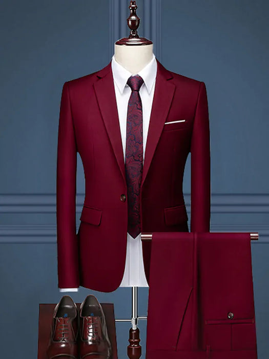 White/Black/Burgundy Men's Wedding Suits Solid Colored Tailored Fit